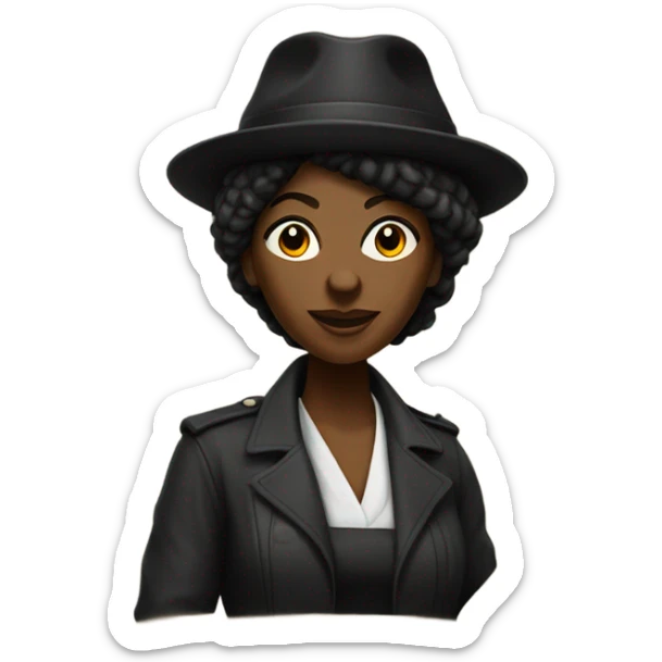 A tall black female revolutionary in dark shades and a tam hat with a raised fist! sticker