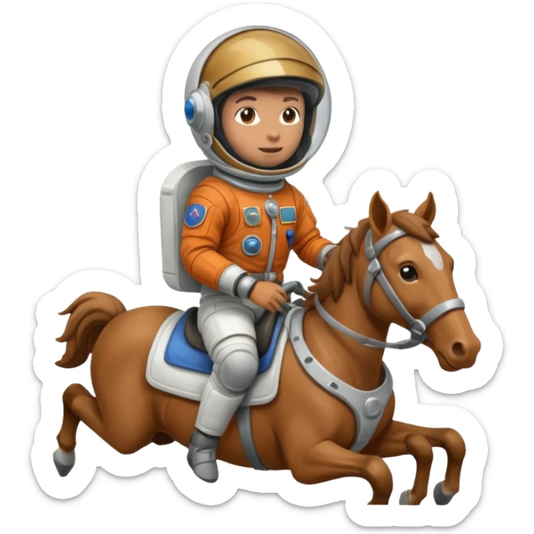 An Astronaught riding a horse and the horse has a space helmet on sticker