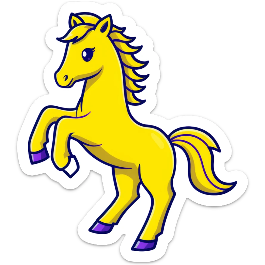 A yellow horse composed of bright electric energy, with yellow wires visible throughout its form, lightning bolts emanating from its mane and tail, galloping at high speed. sticker