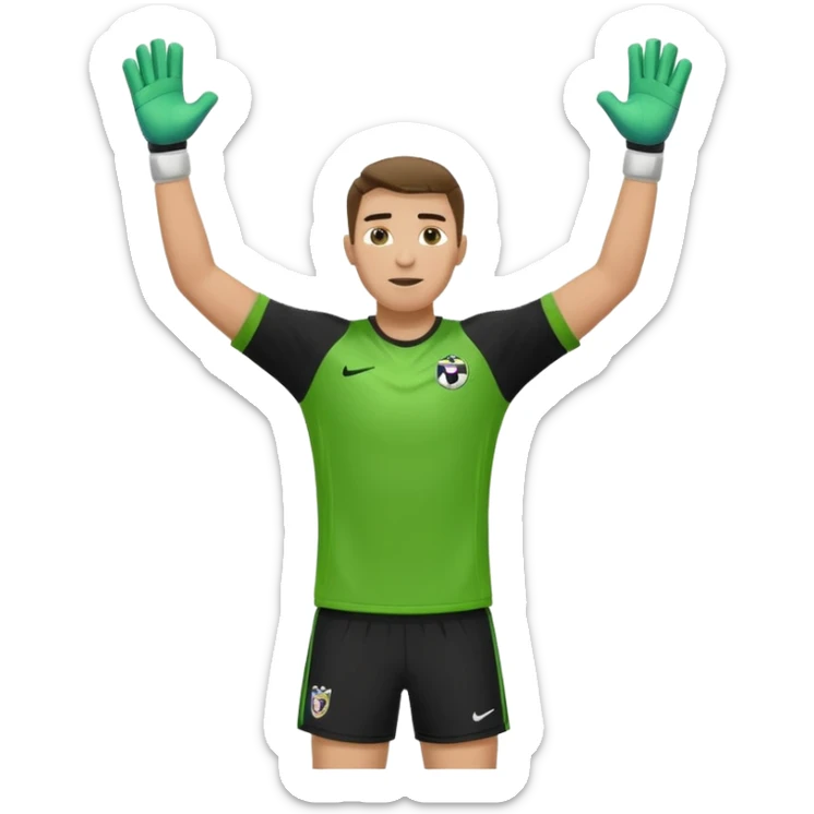 soccer goalkeeper green shirt, shorts football boots arms up sticker