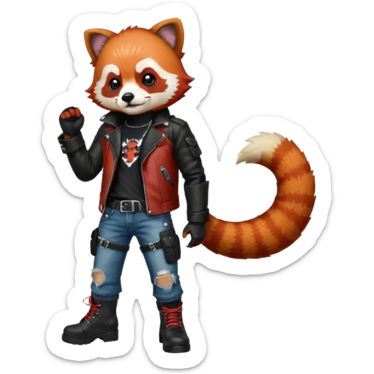 full body punk red panda with red and black hair with a blunt in hand  sticker