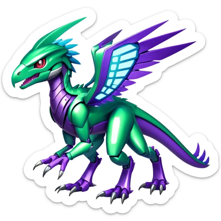 Shiny Futuristic Fakemon-Pokemon-Digimon-Spectrobes-Raptor-fusion, full body sticker