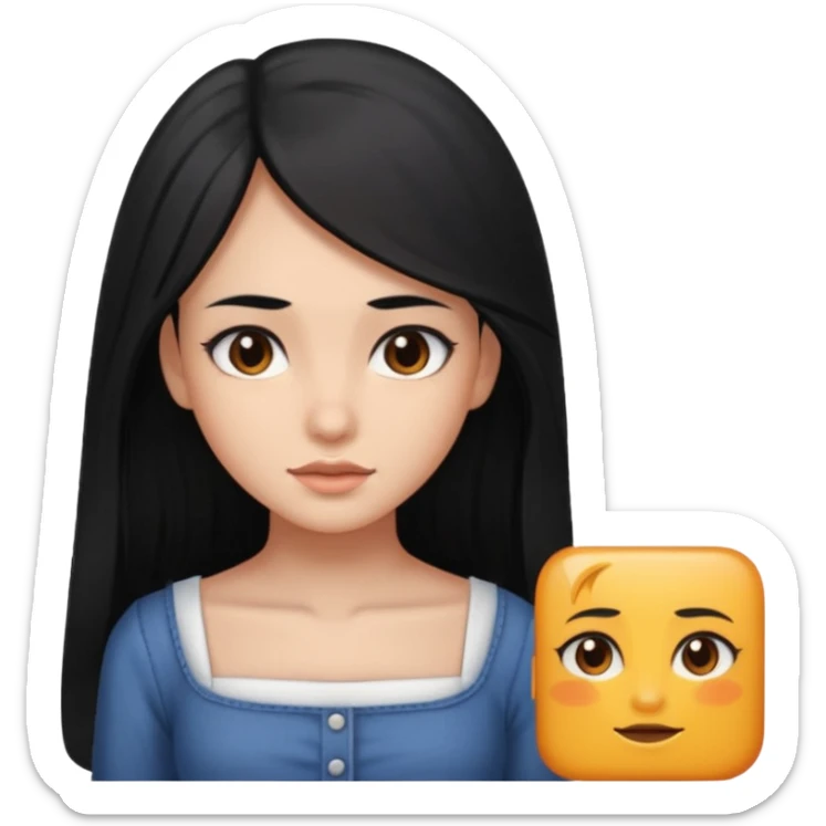 A deep skin girl with long black hair swept to the front and a square neckline shirt and brown eyes sticker