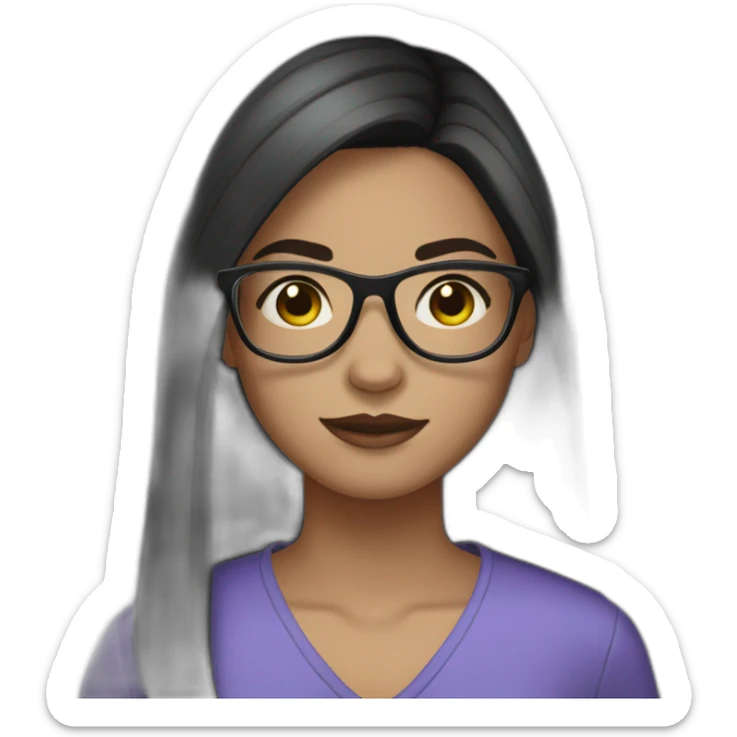 teenage girl with dark straight hair, glasses, gown eyes and light skin sticker