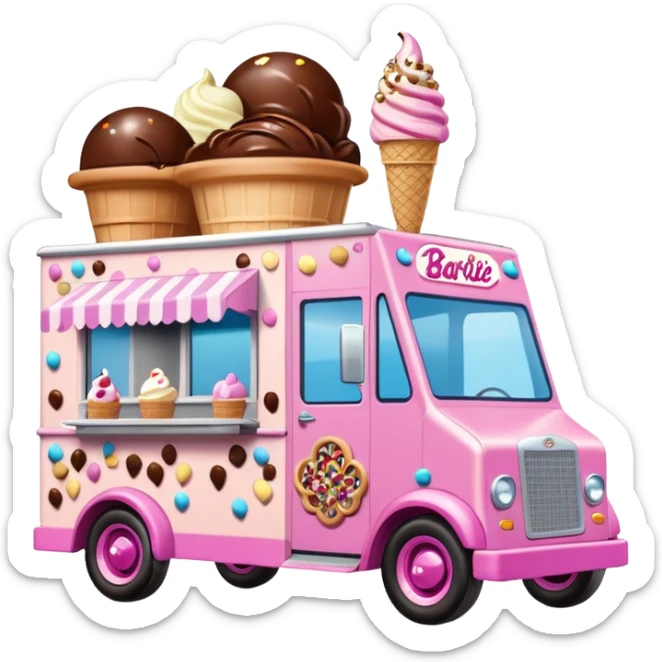 Barbie’s 4wd 1927 racing ice cream with chocolate, nuts and sprinkles dream house food truck  sticker