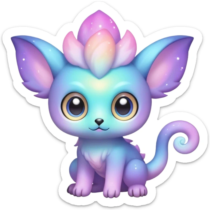 Cute cool colorful pastel nebula fantasy animal hybrid Fakemon full body, big eyes, adorable kawaii sticker