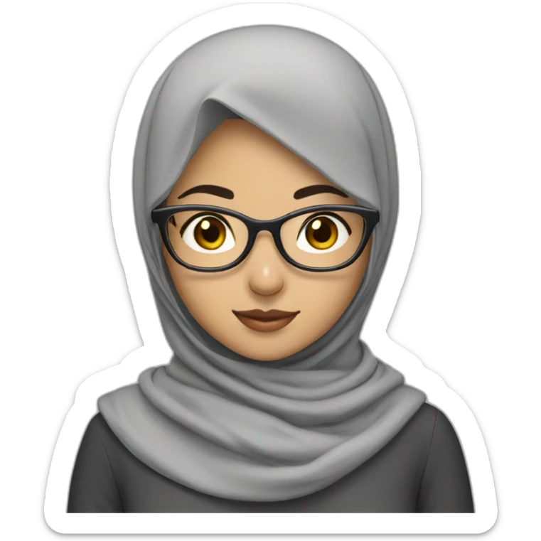 muslim asian girl with gray hijab and glasses sticker