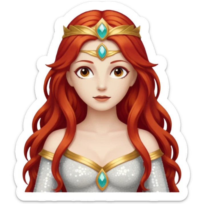 Minerva, Goddess of Wisdom from Gods and Goddesses with long red hair, ivory sequin outfit sticker