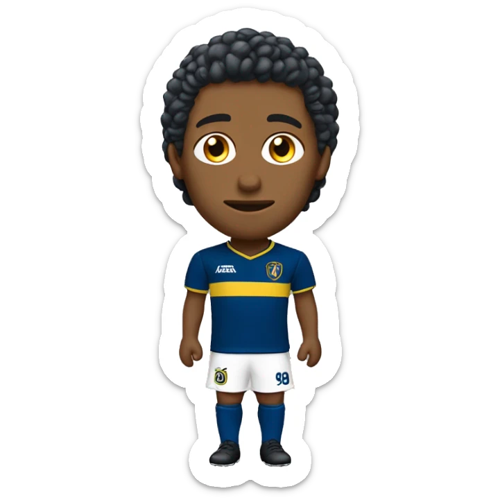 crea un chico con el pelo semi largo, de piel blanca, con la camiseta de boca juniors y que tenga grandes ojos y pequeña nariz y con cejas gruesas sticker
