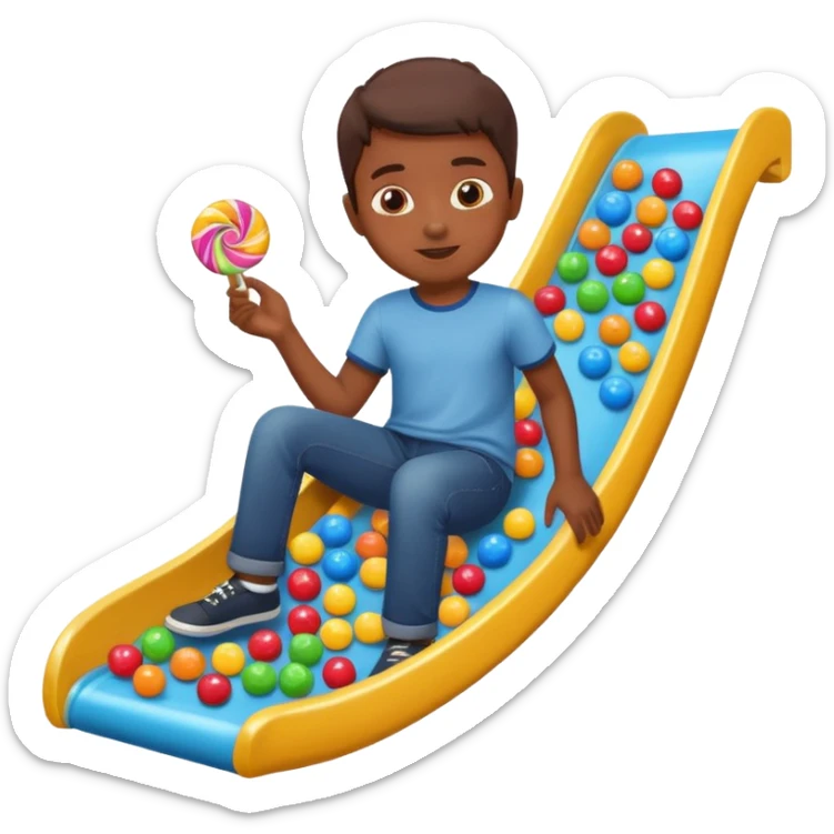 un niño tirandose por un tobogan con dulces en lasm anos sticker