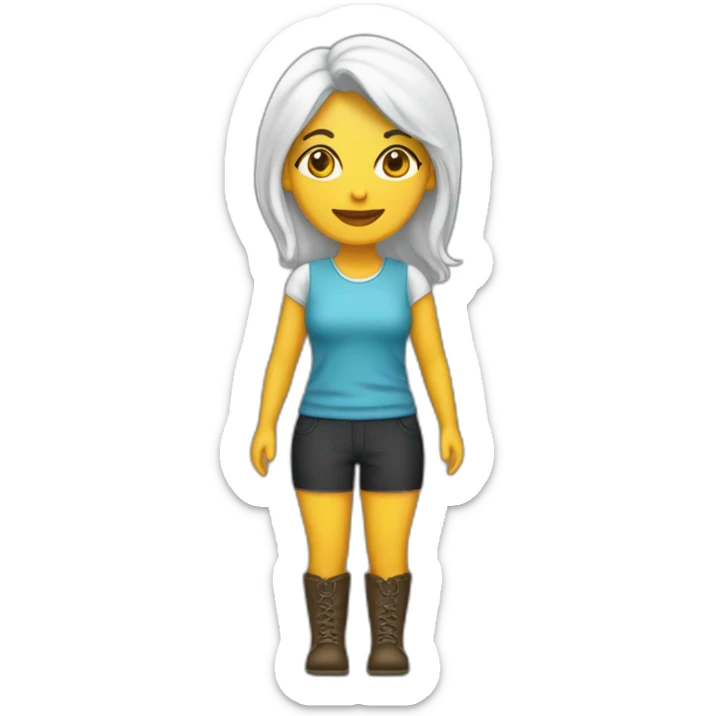 Mujer de piel blanca chiquita de cabello negro a media espalda, vestida con ropa de logística y botas sticker