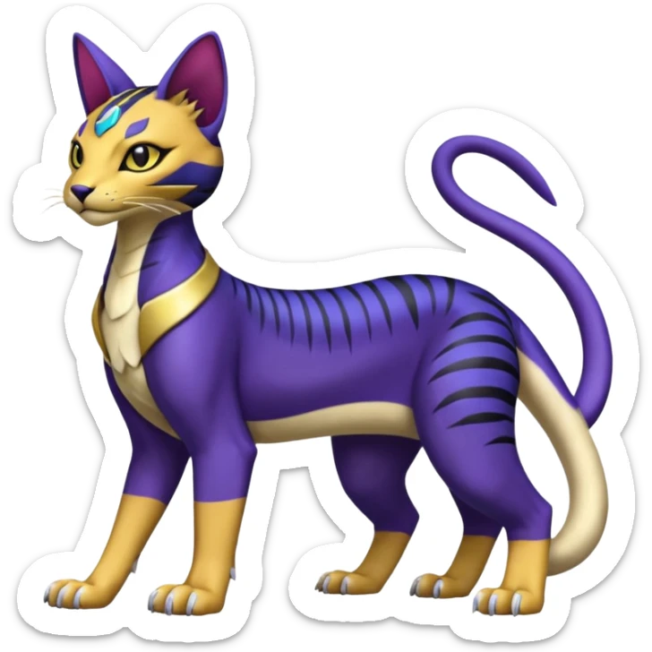 Egyptian furry hyper-realistic colorful Bastet-Liepard-Noibat-Gatomon-Garchomp-Digimon-Fakémon-Pokémon-creature (full body) sticker