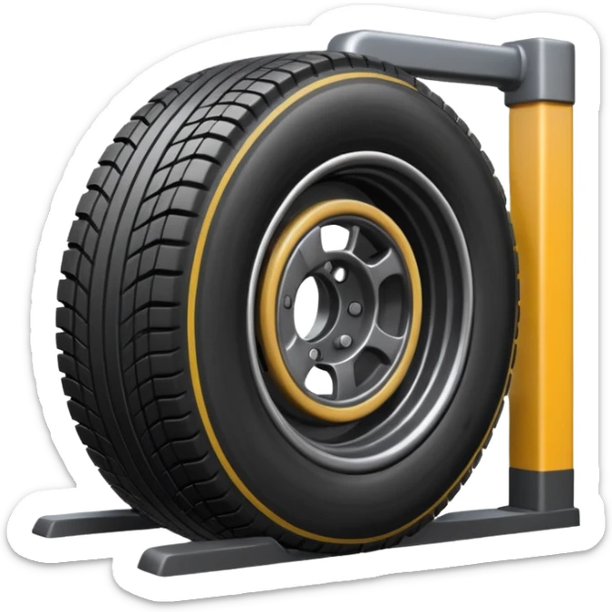 please draw me a emoji of tire - inside the manufacturing factory - getting inspected by machine not the human  sticker