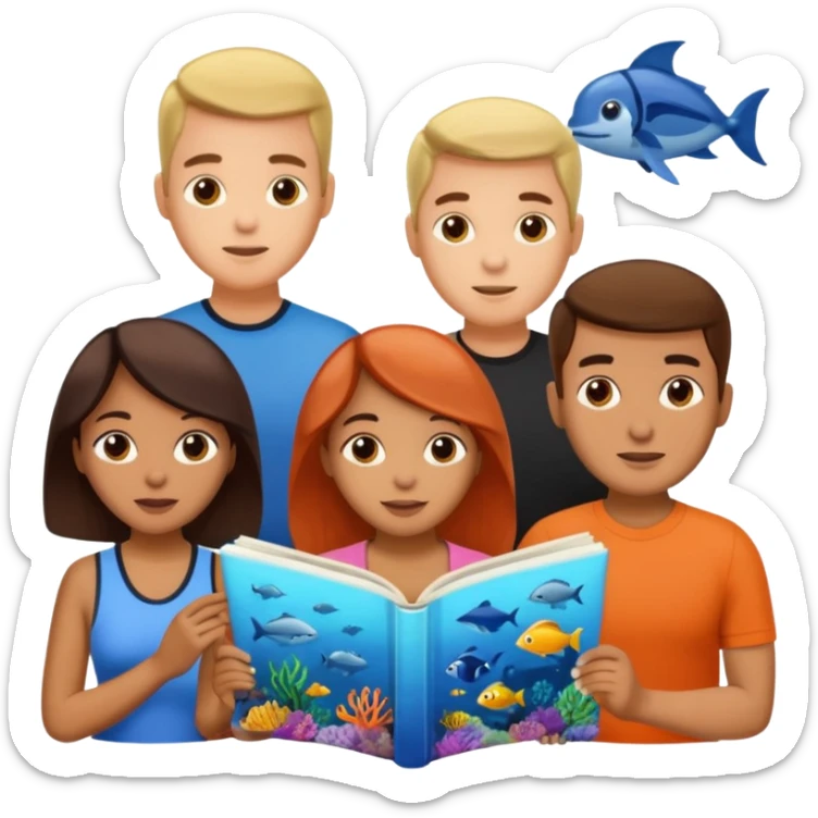 des gens qui lisent un panneau afin d'en apprendre plus sur la vie marine  sticker