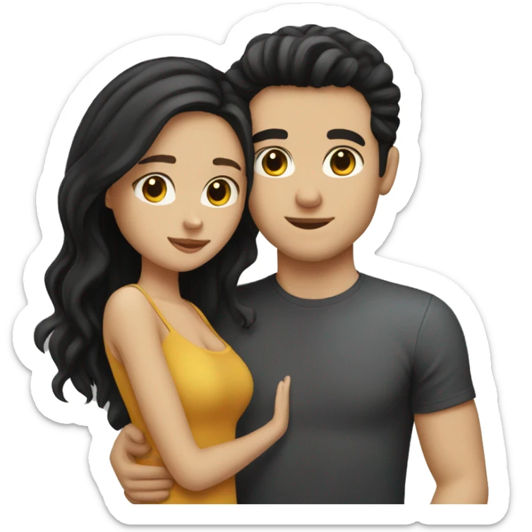 White couple with brown hair girl with black hair white boyfriend kissing each other sticker