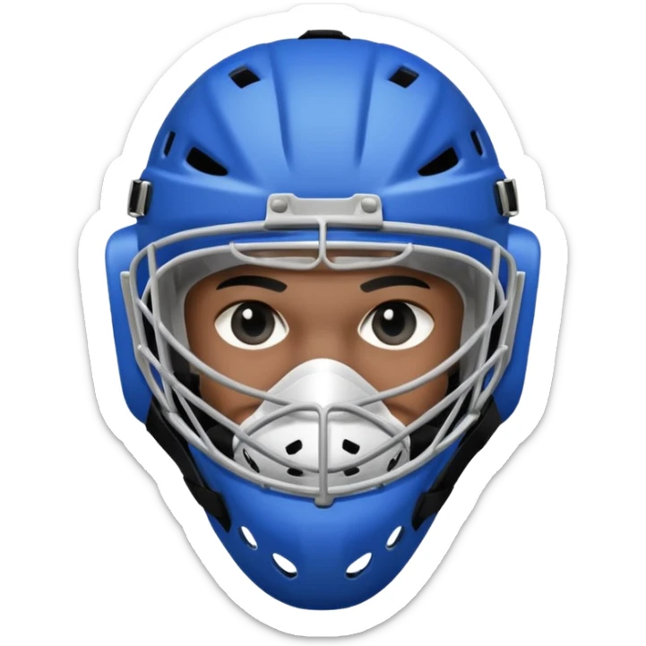 Black player of  ice hockey  who have  a goalkeeper mask which have small holes  sticker