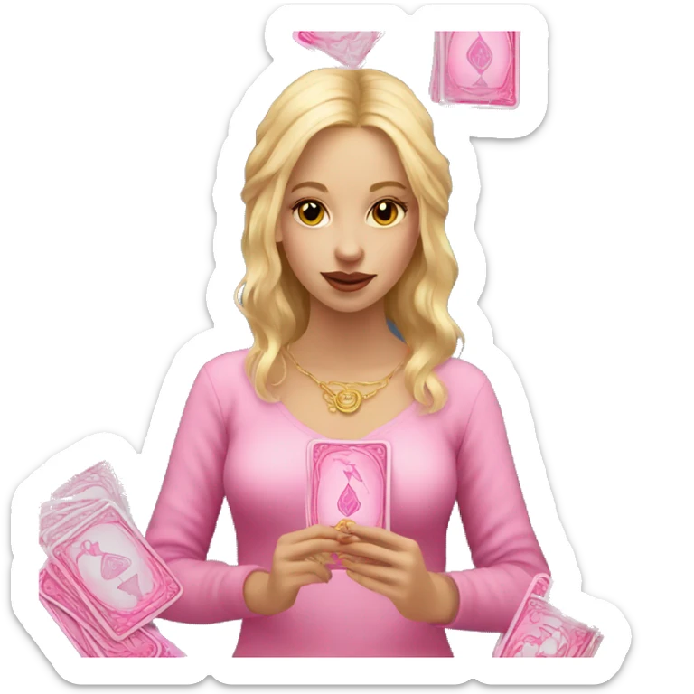 Blonde girl with pink pink tarot gold cards sticker