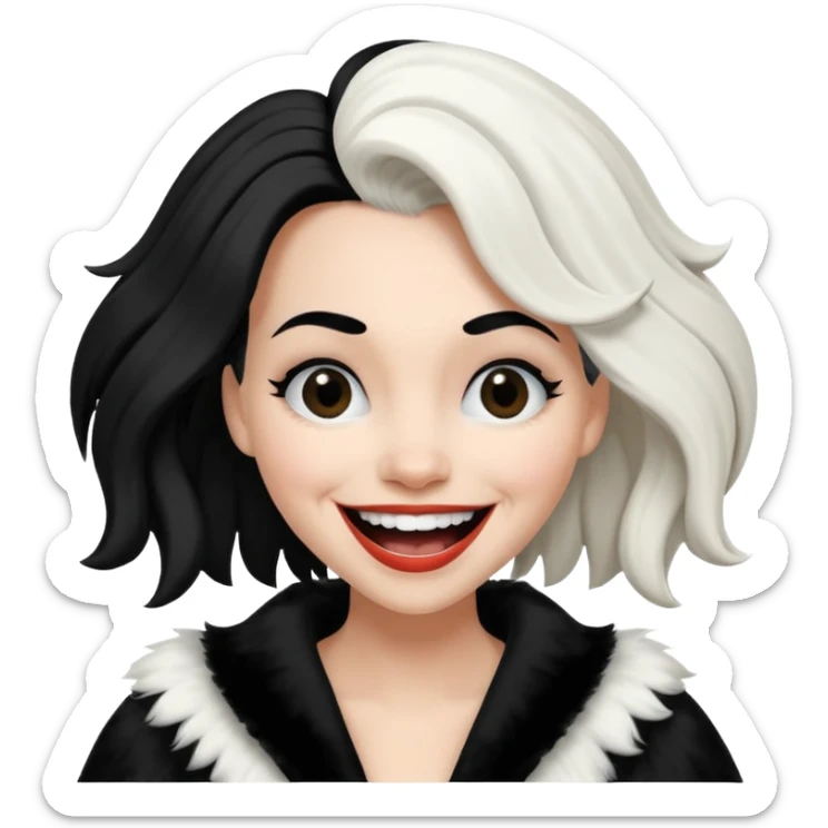 Cruella hair color split in the middle, crying of laughter sticker