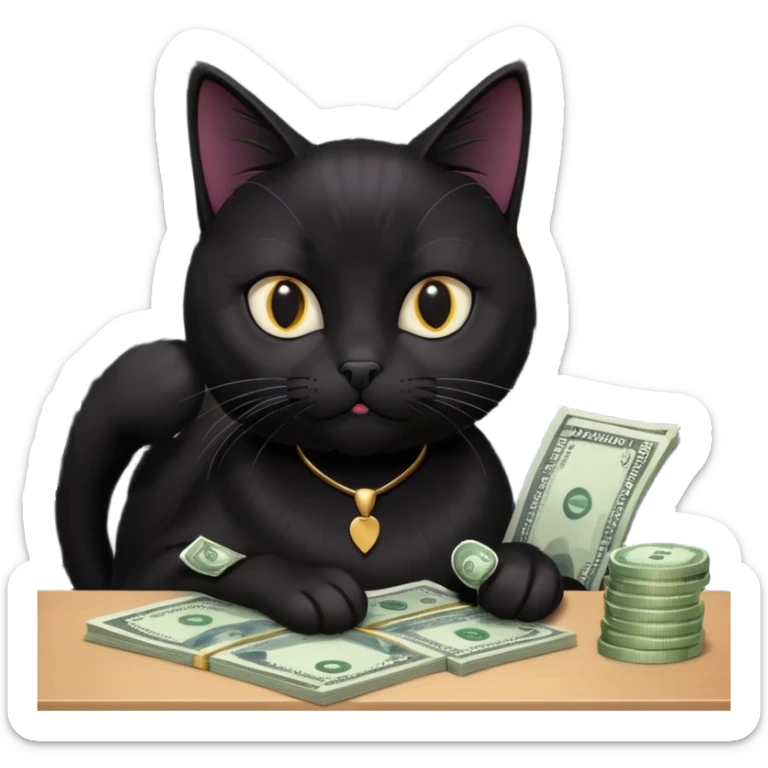 stock investing black and smart cat, with stock charts and money sticker