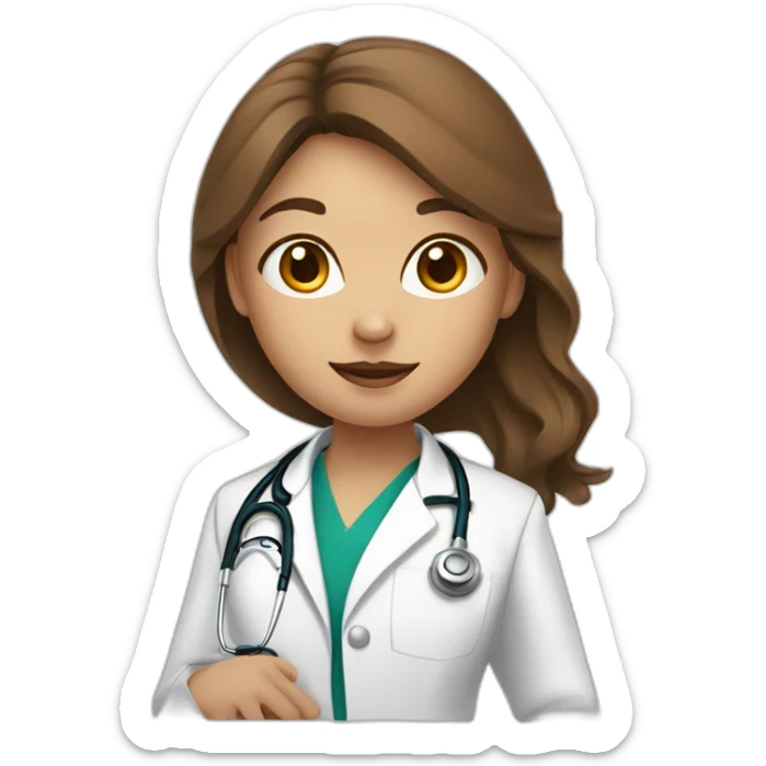 A girl with mid length brown hair and golden almond coloured skin dressed as a doctor with stethoscope  sticker