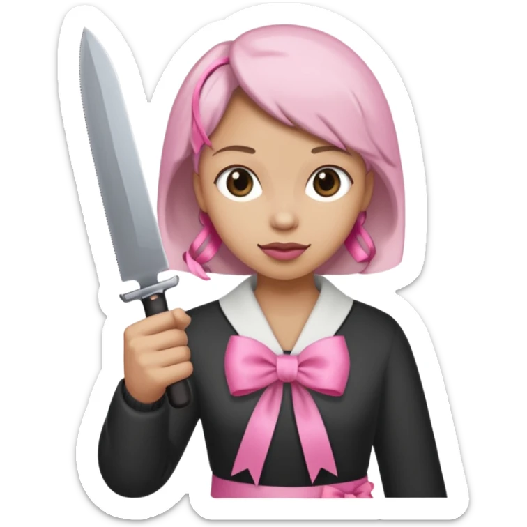 the handle of the knife is tied with a pink ribbon sticker