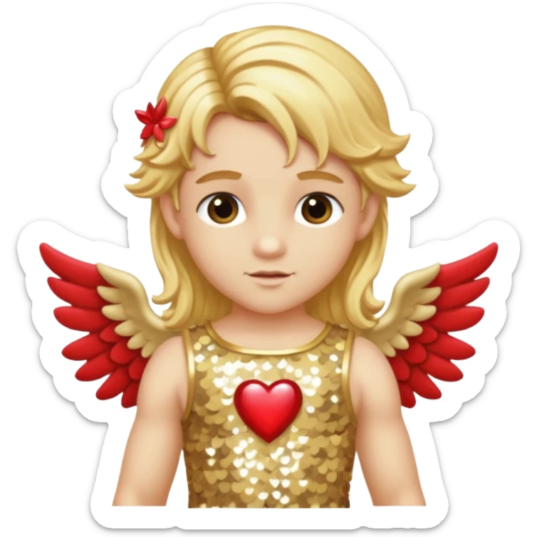 Cupid, God of Love from Gods and Goddesses with long golden blonde hair, cream sequin outfit sticker