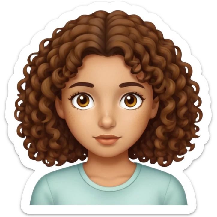 Olive skin girl with medium length brown curly hair and brown eyes and freckles  sticker