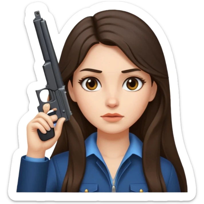 A brunette with long hair girl who is about to kill herself with a littlr gun pointed at her temple sticker