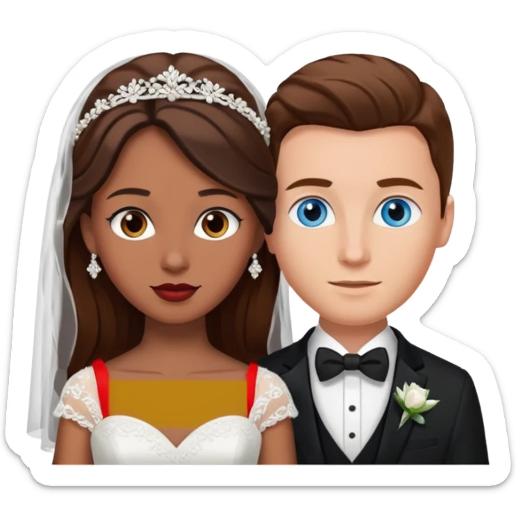 White groom with blue eyes and brown hair. Black bride with brown eyes sticker