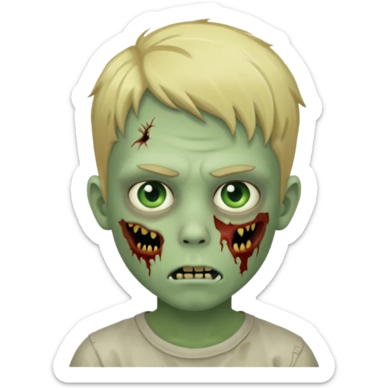 boy zombie with blonde hair and pale green skin sticker