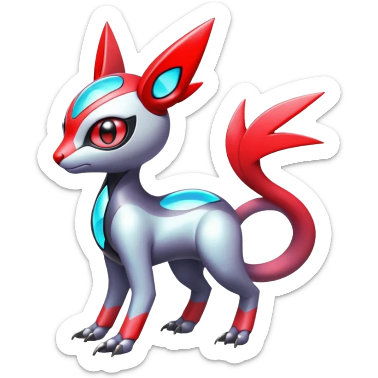 Shiny Colorful Futuristic Cyber-Vernid-Trico-Meloetta-Latias-Koraidon-Peppercat-Protogen-Pokémon-Digimon-Fakémon-fusion-hybrid-creature sticker