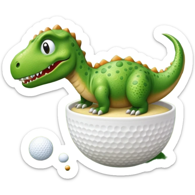 A dinosaur o a golf course dreaming of a bowl of porridge sticker