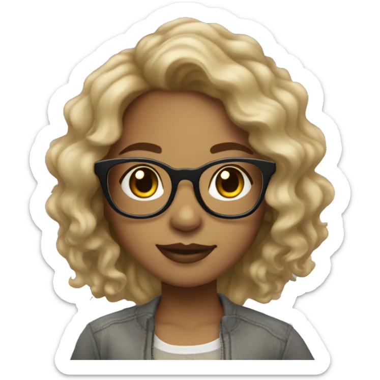 Light skin girl with wavy hair and clear glasses sticker
