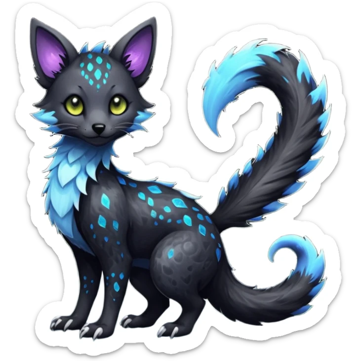 Feral Rare Fantasy Darkg gothic spooky  sparkly shiny Vernid-Trico-species by LiLaiRa, random markings, tufted tail, tufted ears, full body sticker
