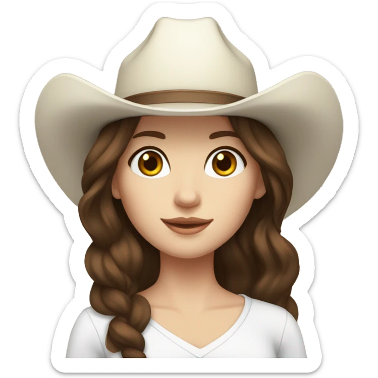 cowgirl, brunette hair, pale skin, brown eyes, white hat sticker