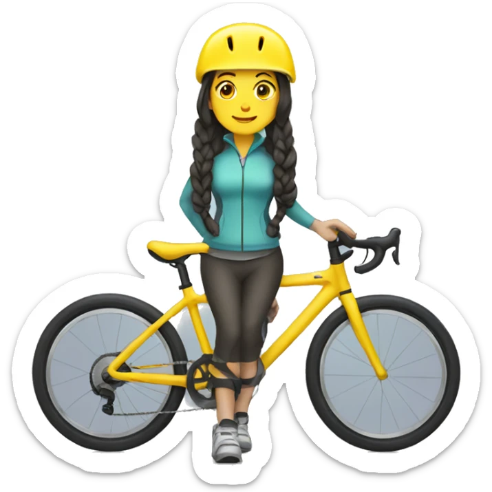 woman with long dark hair in two plaits wearing a yellow bike helmet sticker