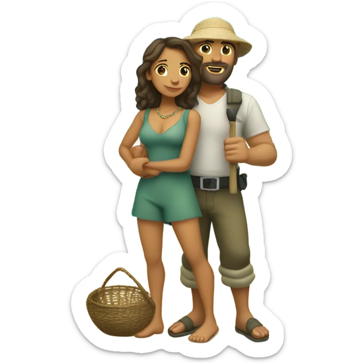 Latina island girl with Caucasian fisherman no beard husband in love on an island  sticker