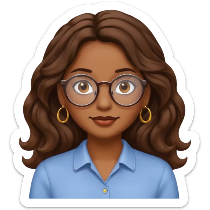 Women brown eye and brown long wave hair with glasses and circle earing sticker