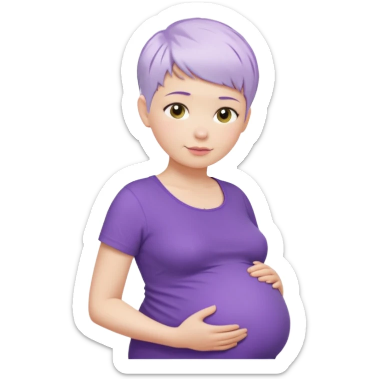 pregnant woman with purple shirt and short pixie cut WHITE hair. only show head, nech and abdomen sticker