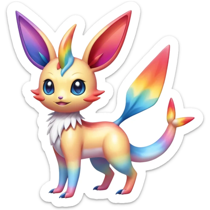 Colorful Shiny Exotic Victini-Salandit-Sylveon-Fakémon-hybrid-creature (full body)  sticker