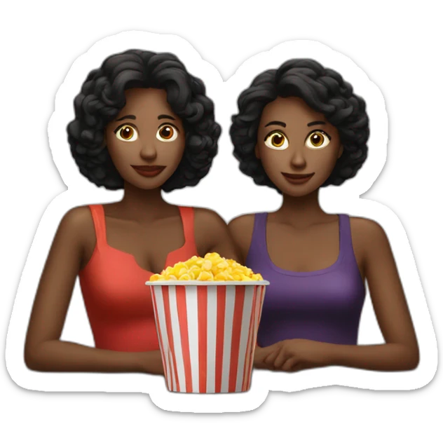 two beautiful ladies watching movie at the cinema, dark background sticker
