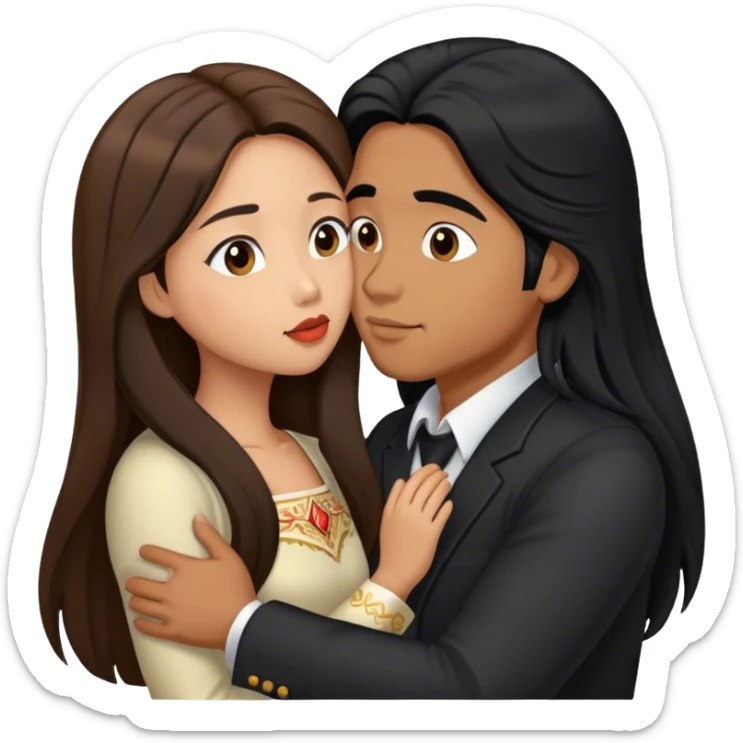Caramel brown Guy with long black hair kissing brown hair Filipina sticker