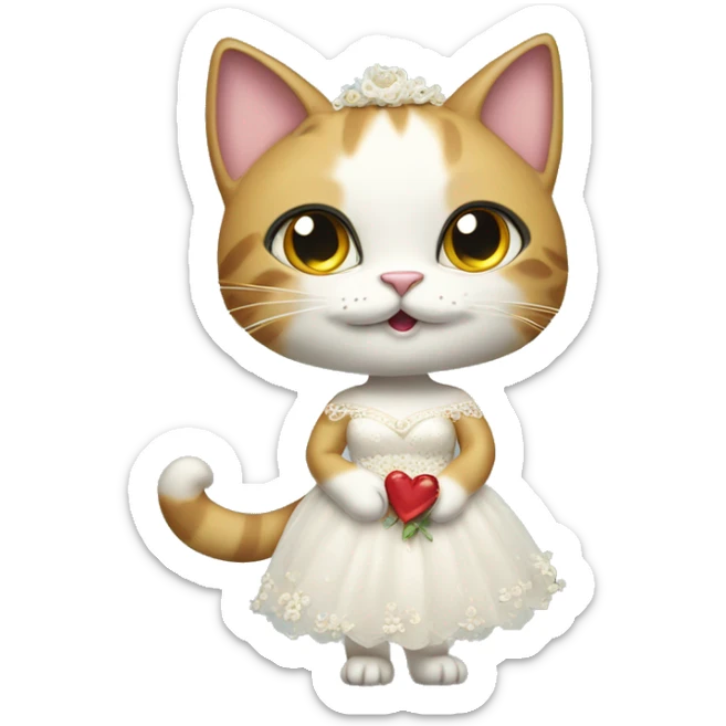 cat standing on two legs in bridal dress with heart in eyes sticker
