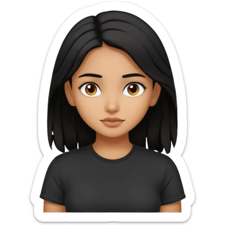 a pretty tan indian bratz girl with messy dark black hair, wearing a black tee. sticker