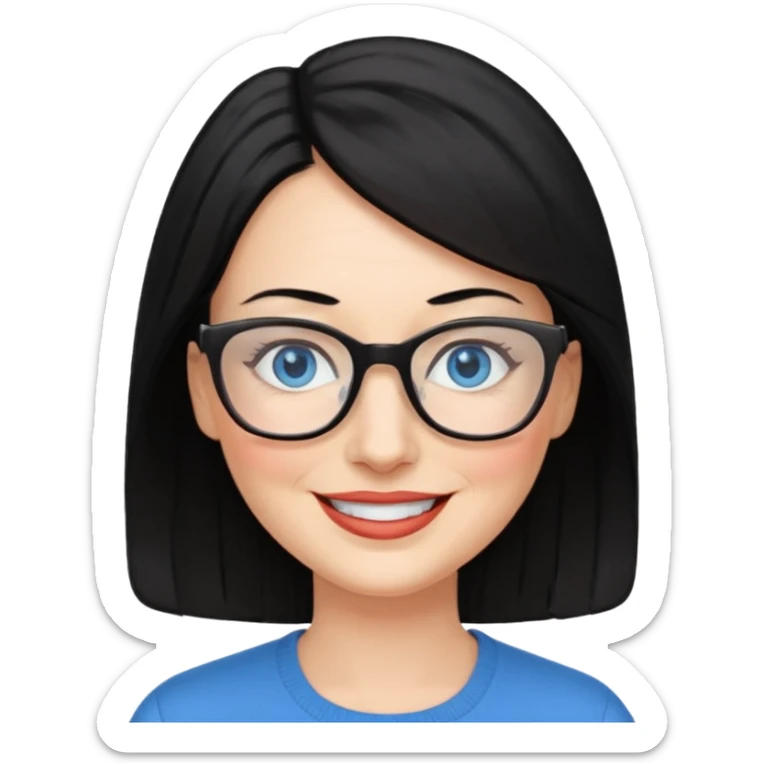 woman 50 years old, black hair, blue eyes, glasses sticker