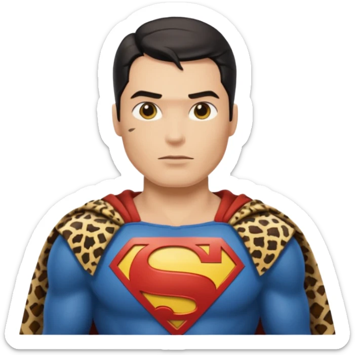 a superman wearing ancient animal skin cloth, half body, icon, yellow skin sticker