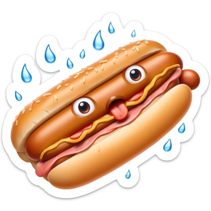 A hotdog with eyes, drooling water out of its huge lips sticker