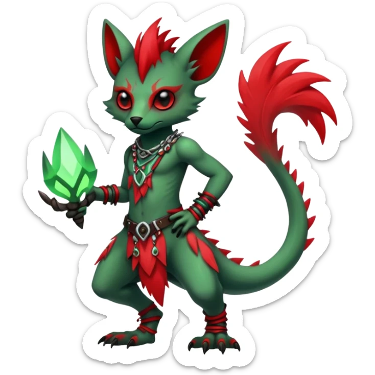 Cool Edgy Green Red ethereal badass punky Fionbri-Vernid-Trico-animal-creature full body sticker