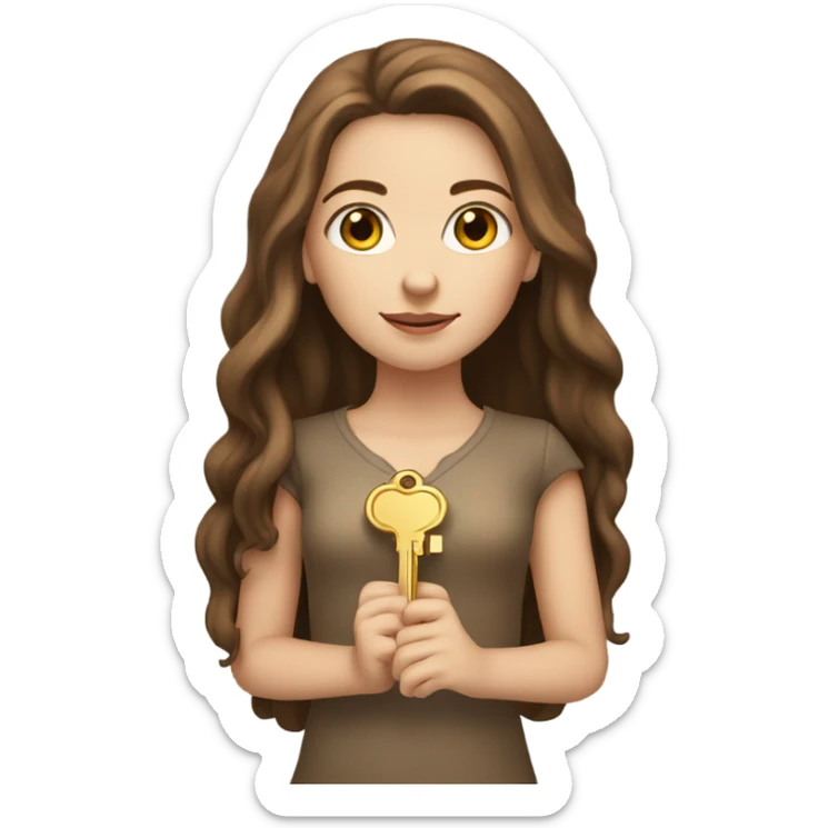 White Girl with brown long hair with gold key in hand sticker