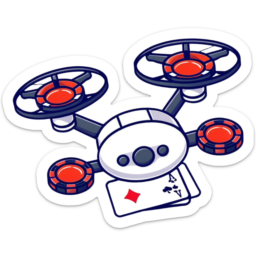 sticker style drone with casino chips and cards, Las Vegas theme sticker